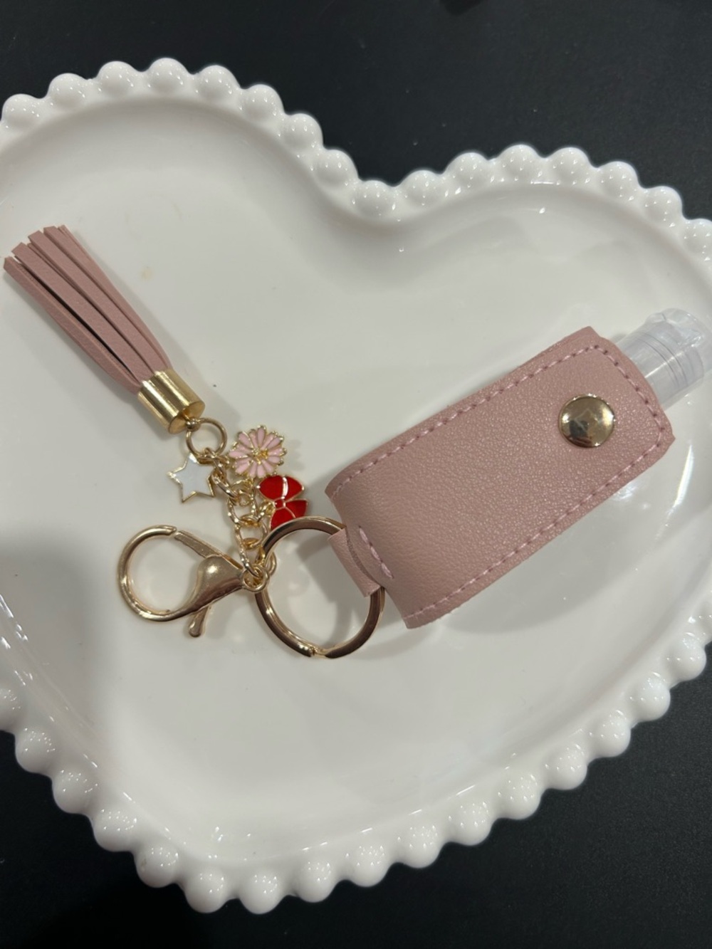 Pink Tassel Hand Sanitizer Keychain with Charms